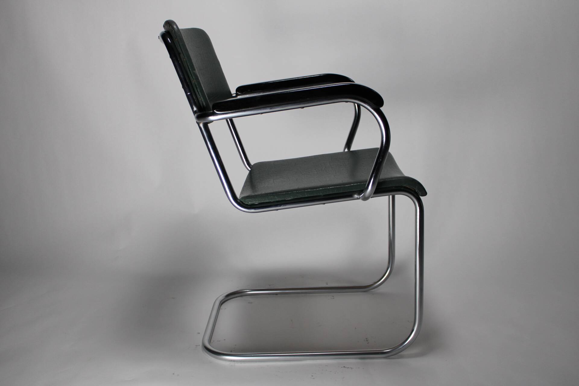 Vintage chrome and blue gray leather chair verkstads model motala 1950 sweden