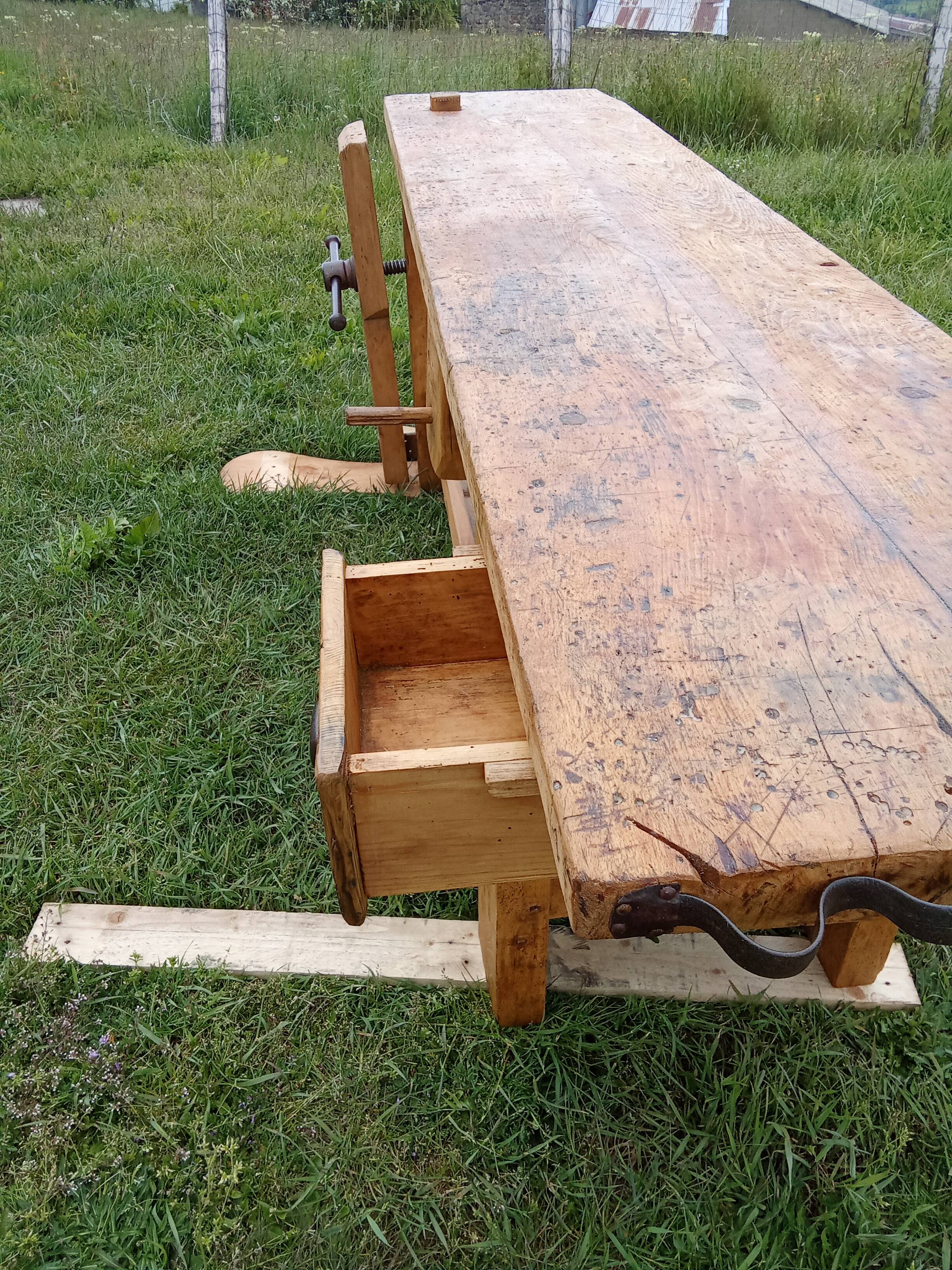 Old solid wood carpenter's workbench