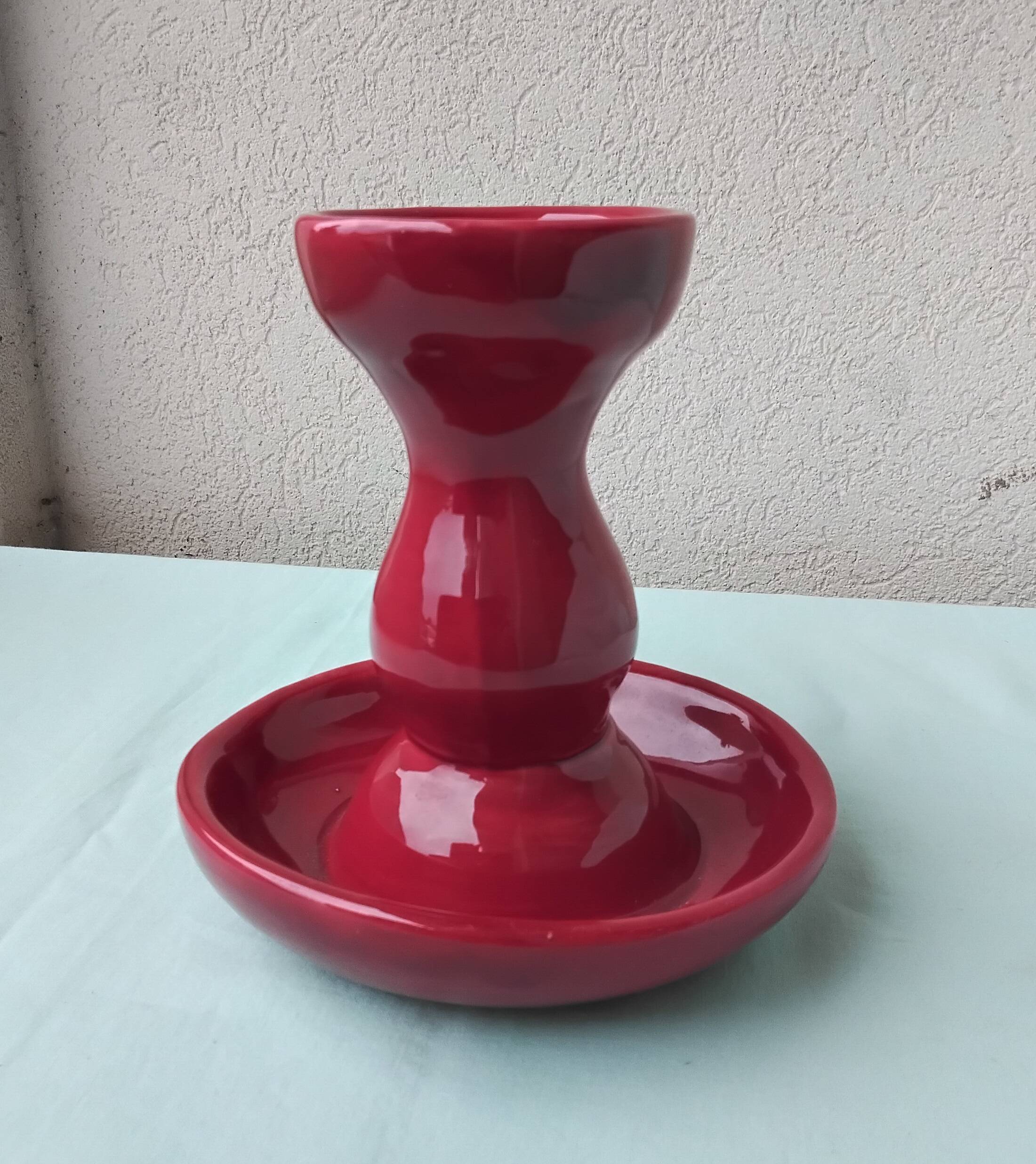 Bougeoir bordeaux en céramique