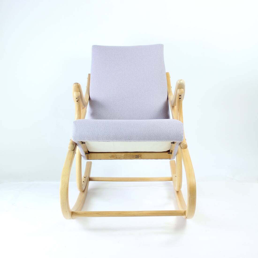 Mid Century Bentwood Rocking Armchair In Blond Oak By Ton, Czechoslovakia