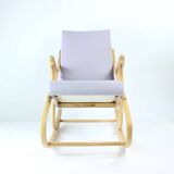 Mid Century Bentwood Rocking Armchair In Blond Oak By Ton, Czechoslovakia