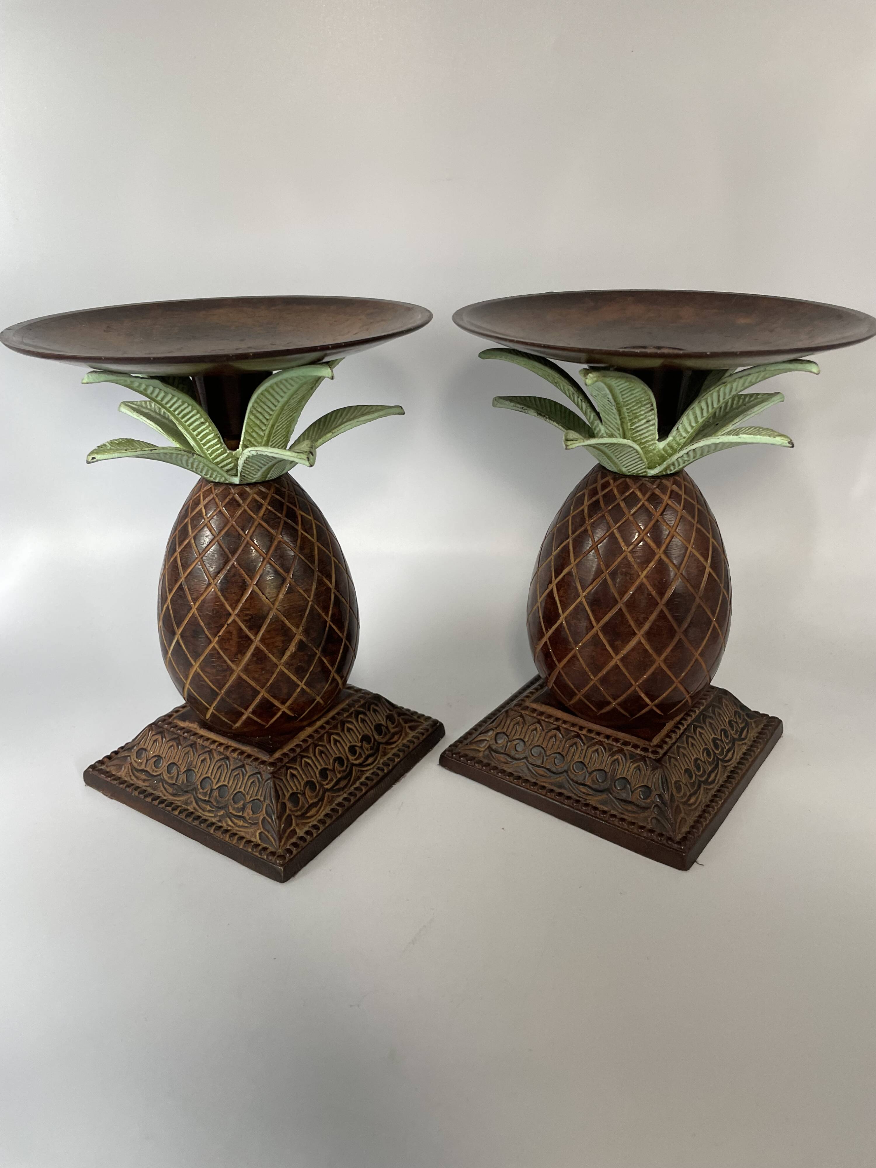 Pair of vintage bronze pineapple candlesticks