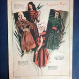 A vintage illustration, women's fashion, 1940