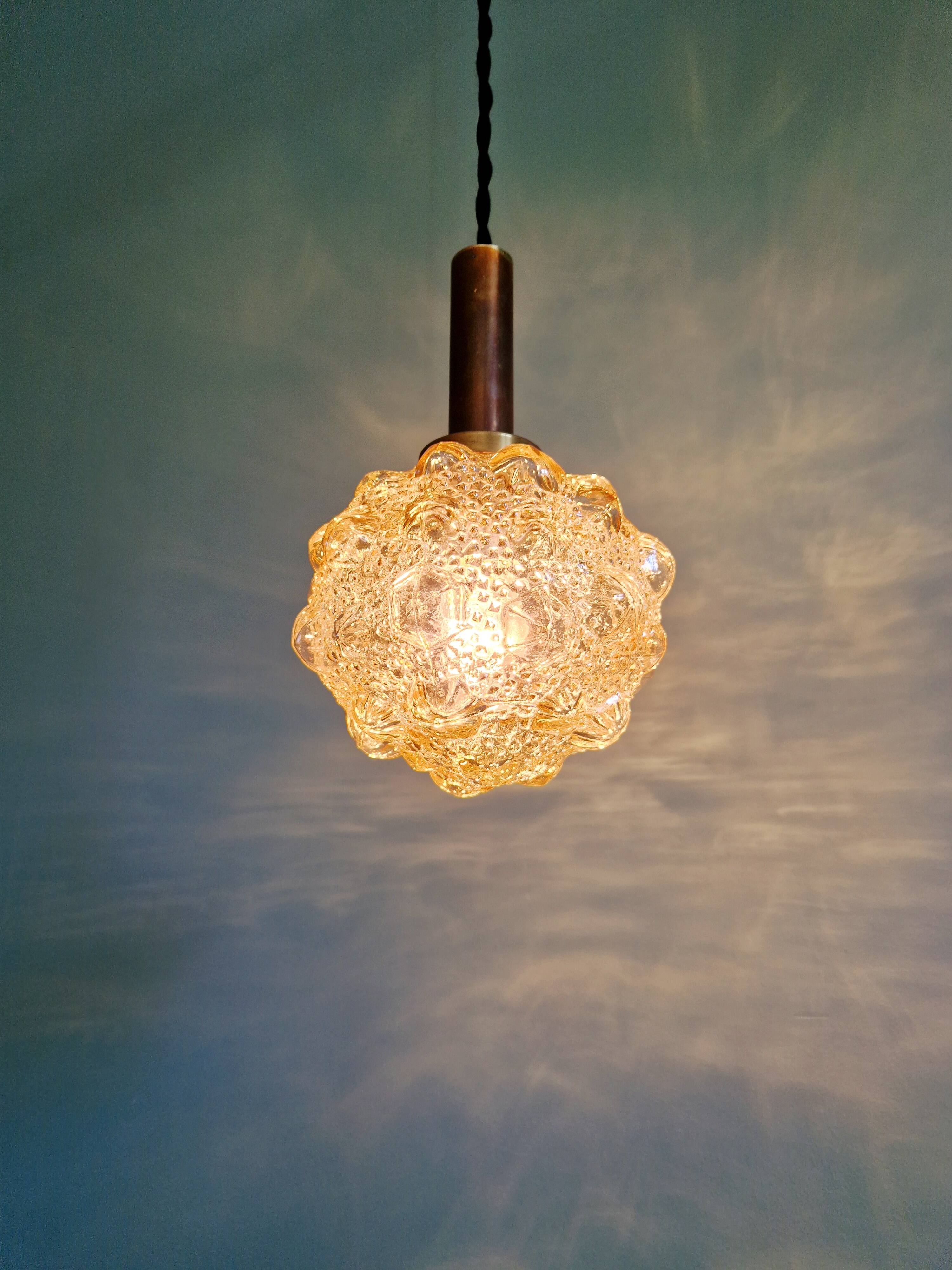 Amber bubble glass pendant (5 available), Helena Tynell, 1970