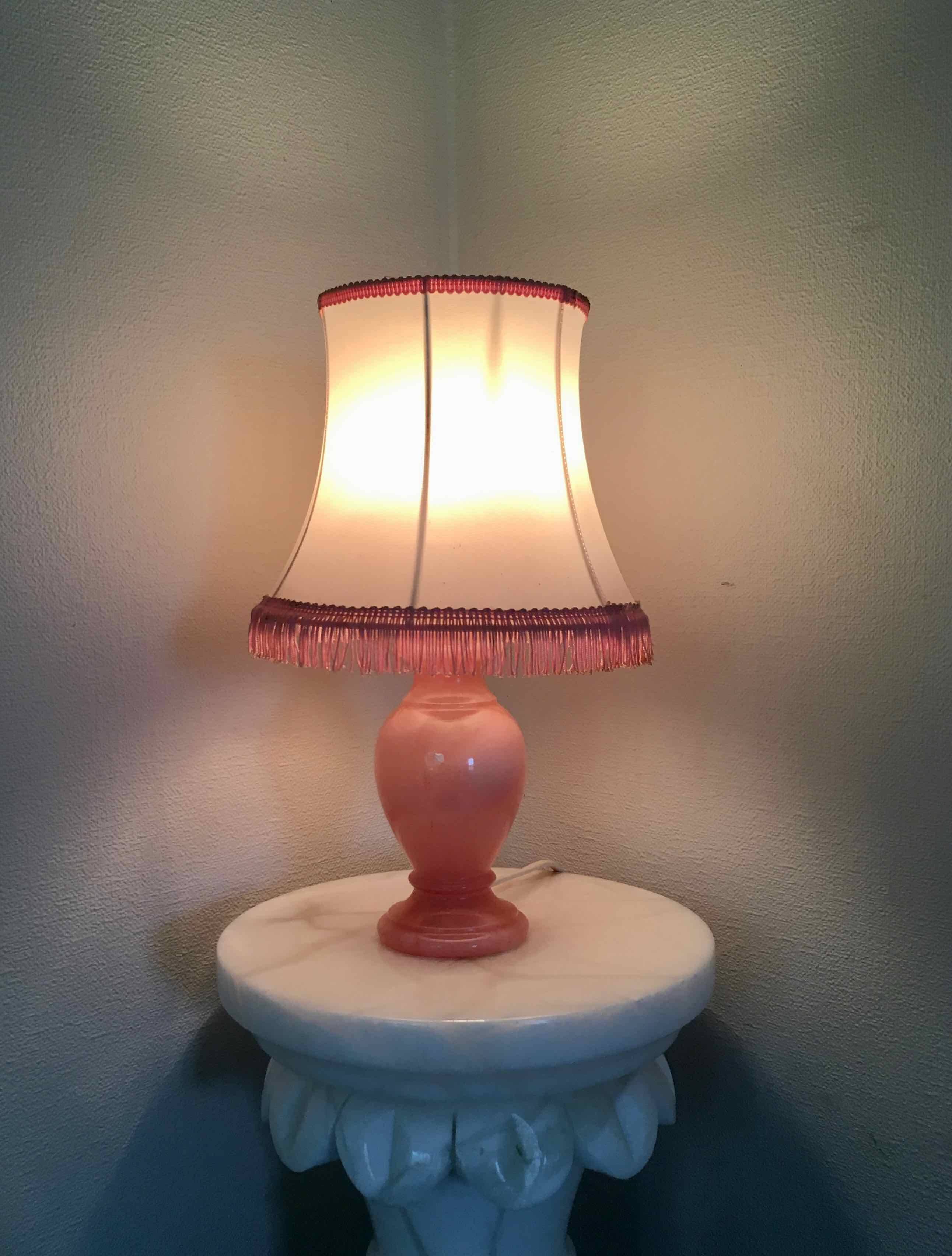 Vintage pink alabaster bedside lamp
