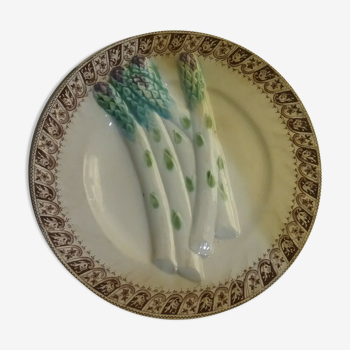 Assiette barbotine asperge terre de fer