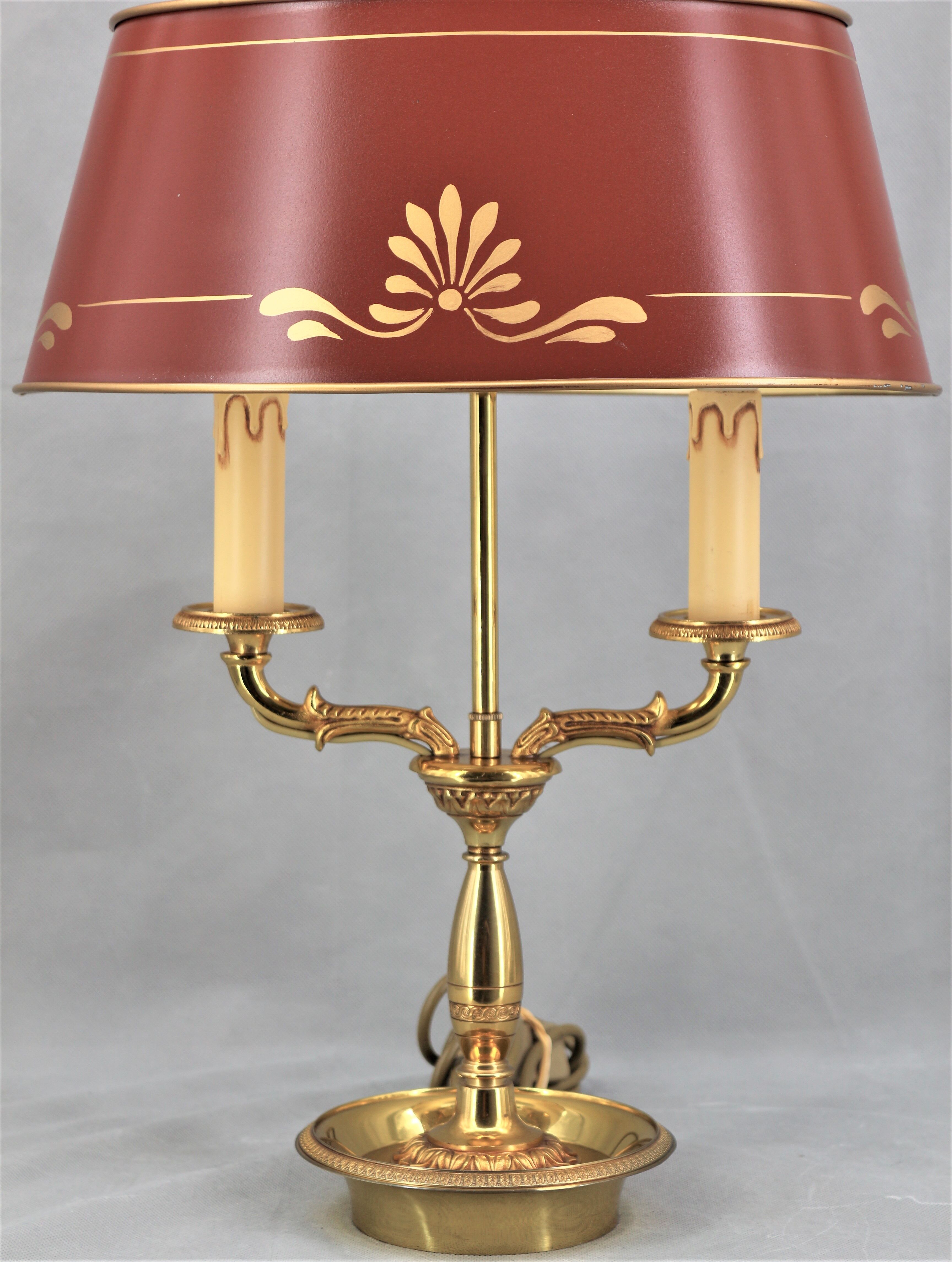 Empire style lamp two lights with oval lacquered lampshade "lucien gau"