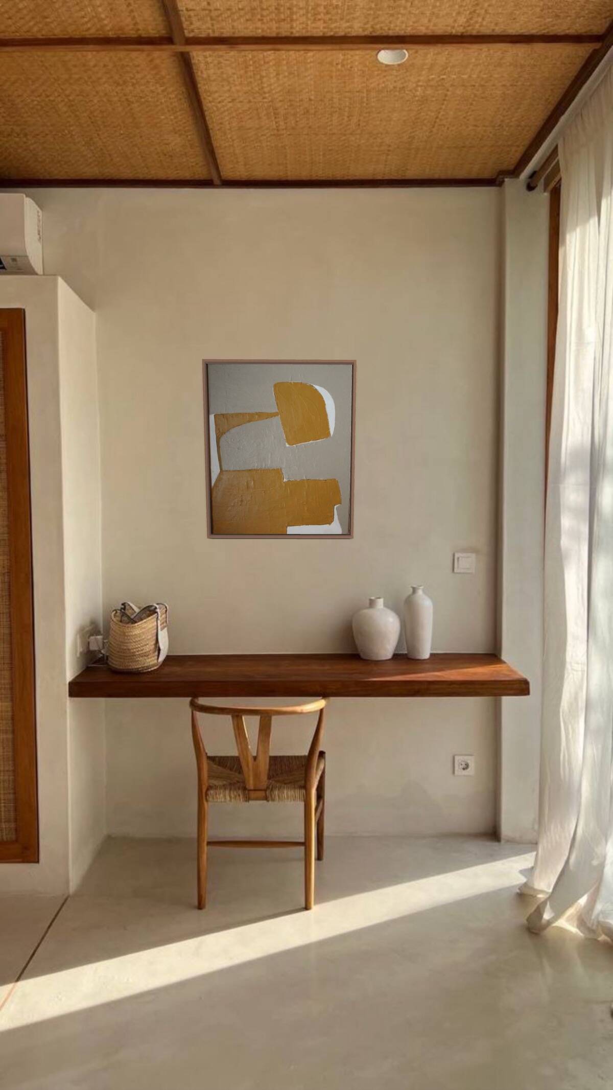 Ocher-taupe relief acrylic paint