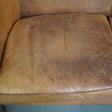 Vintage Sheepskin Leather 2-Seater Sofa in English Style