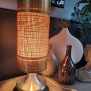 Lampe à poser vintage pied aluminium brossé - abat-jour cylindre