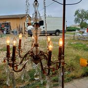 19th Bronze and Crystal Chandelier