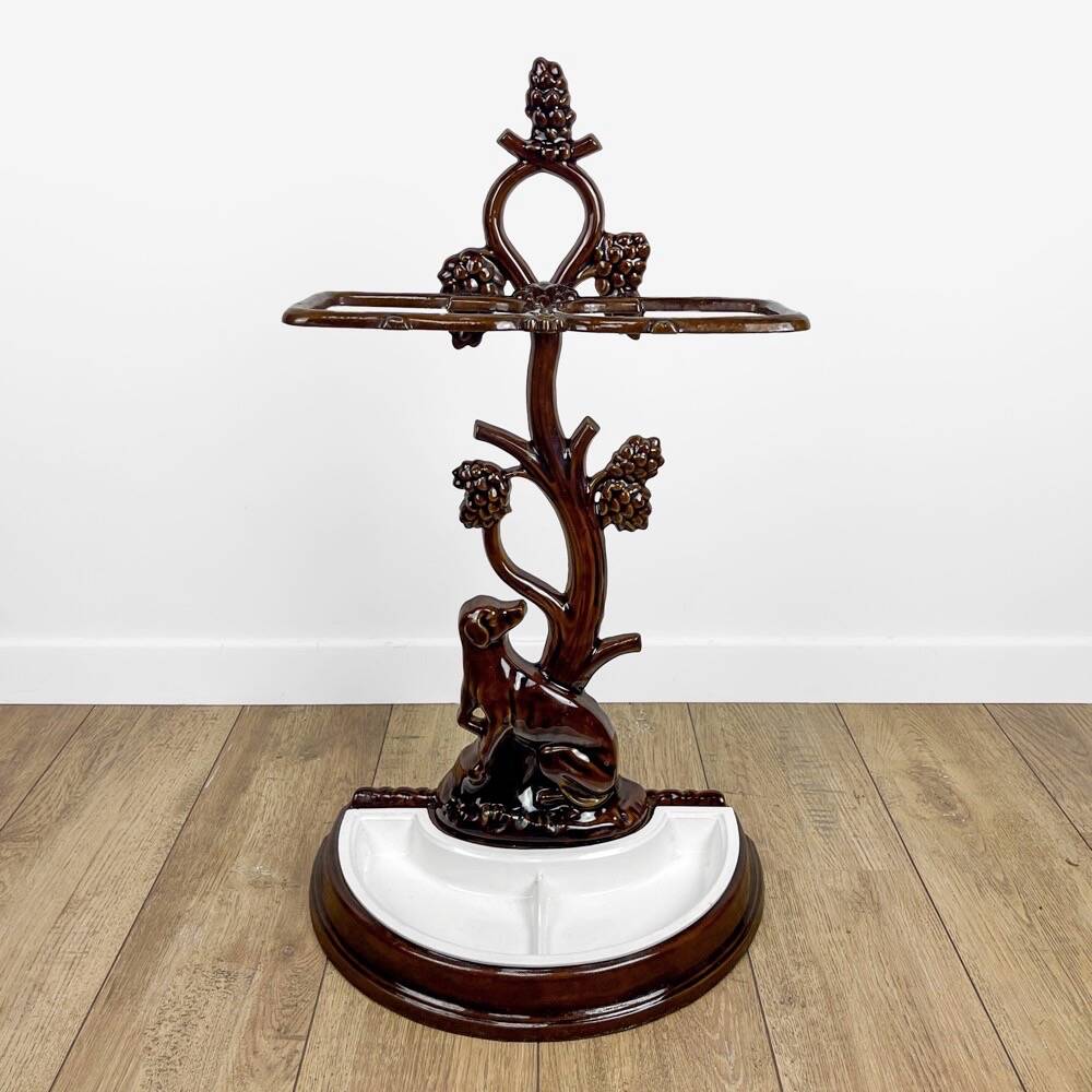 Art Nouveau umbrella stand or cane holder in enameled cast iron