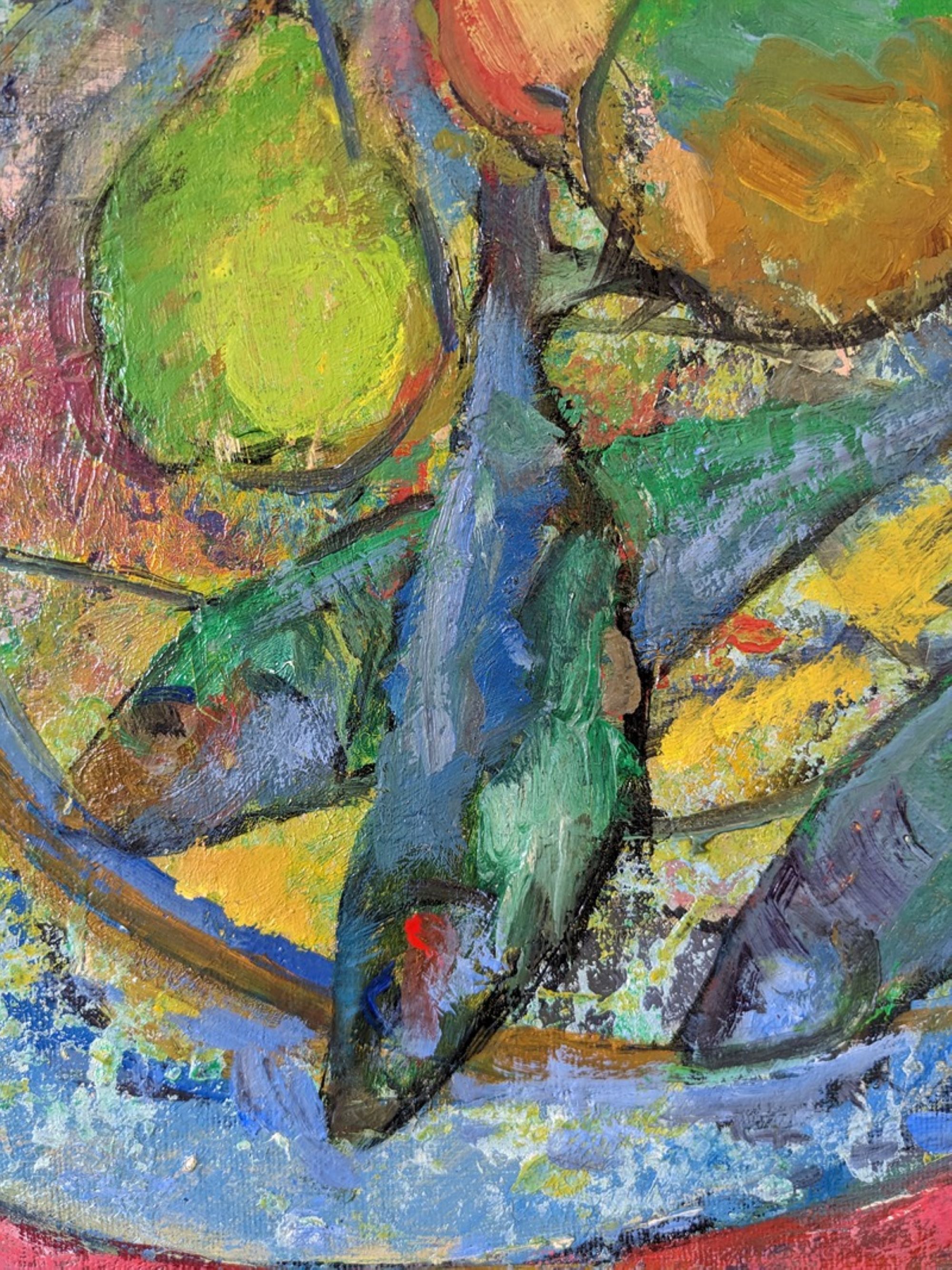 Mid-Century Modern Swedish "Fish & Fruit" Vintage Still Life Oil Painting, Framed