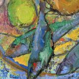 Mid-Century Modern Swedish "Fish & Fruit" Vintage Still Life Oil Painting, Framed