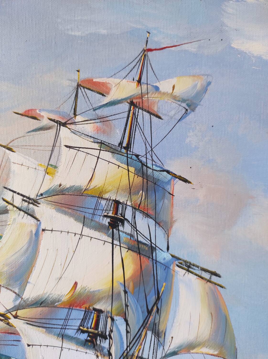 Vintage painting on canvas "Marine / Sailboat" signed Simon