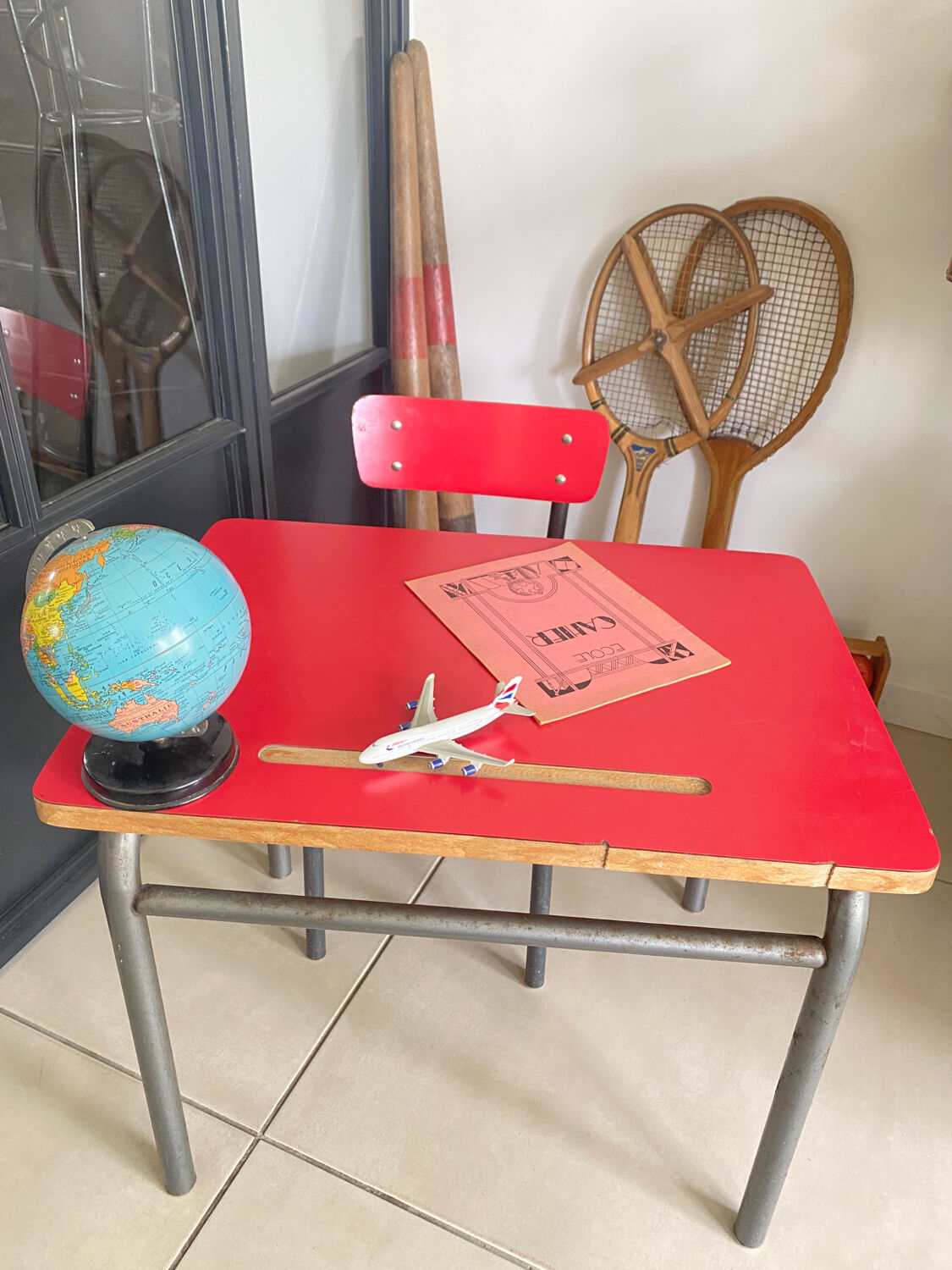 Vintage Formica children's desk and chair set