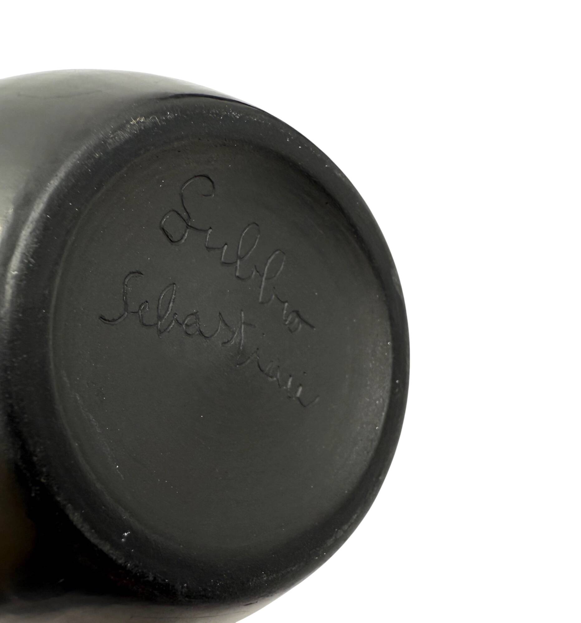 Mid-century set of 3 black bucchero ceramic vases, Sebastiani Italy 1960s