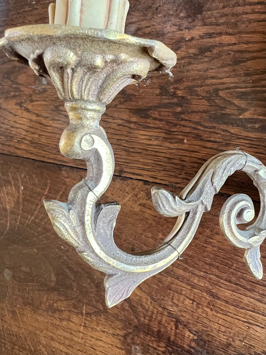 Pair of antique bronze double fire sconces - art nouveau