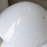 Set of 2 Murano opaline white glass mushroom table lamps with silver ring details - Space Age 1970s