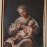 Peinture à l'huile ancienne sur toile, Vierge à l'Enfant, XVIIIe siècle