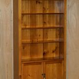 Pair of vintage cherry wood bookcases with lockable doors.