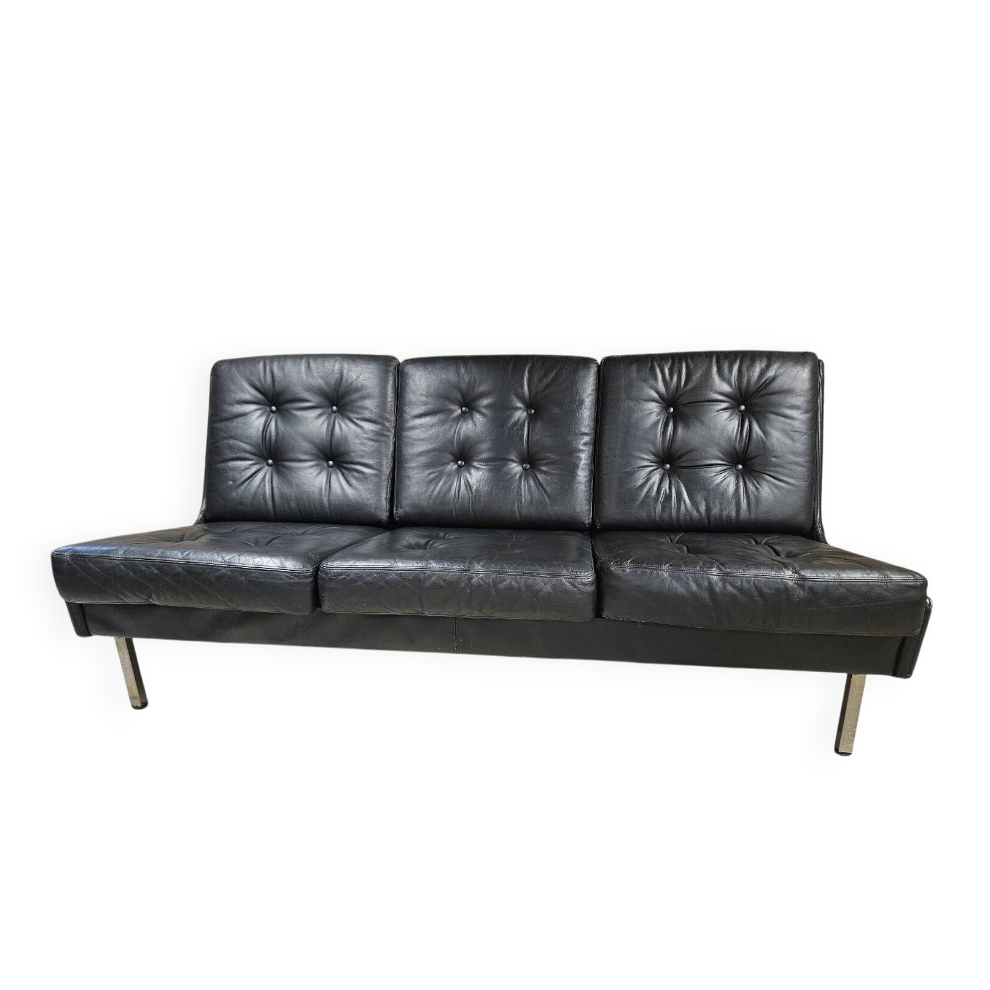 Vintage leather bench sofa 1970"