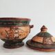 Vintage covered pot with boat décor