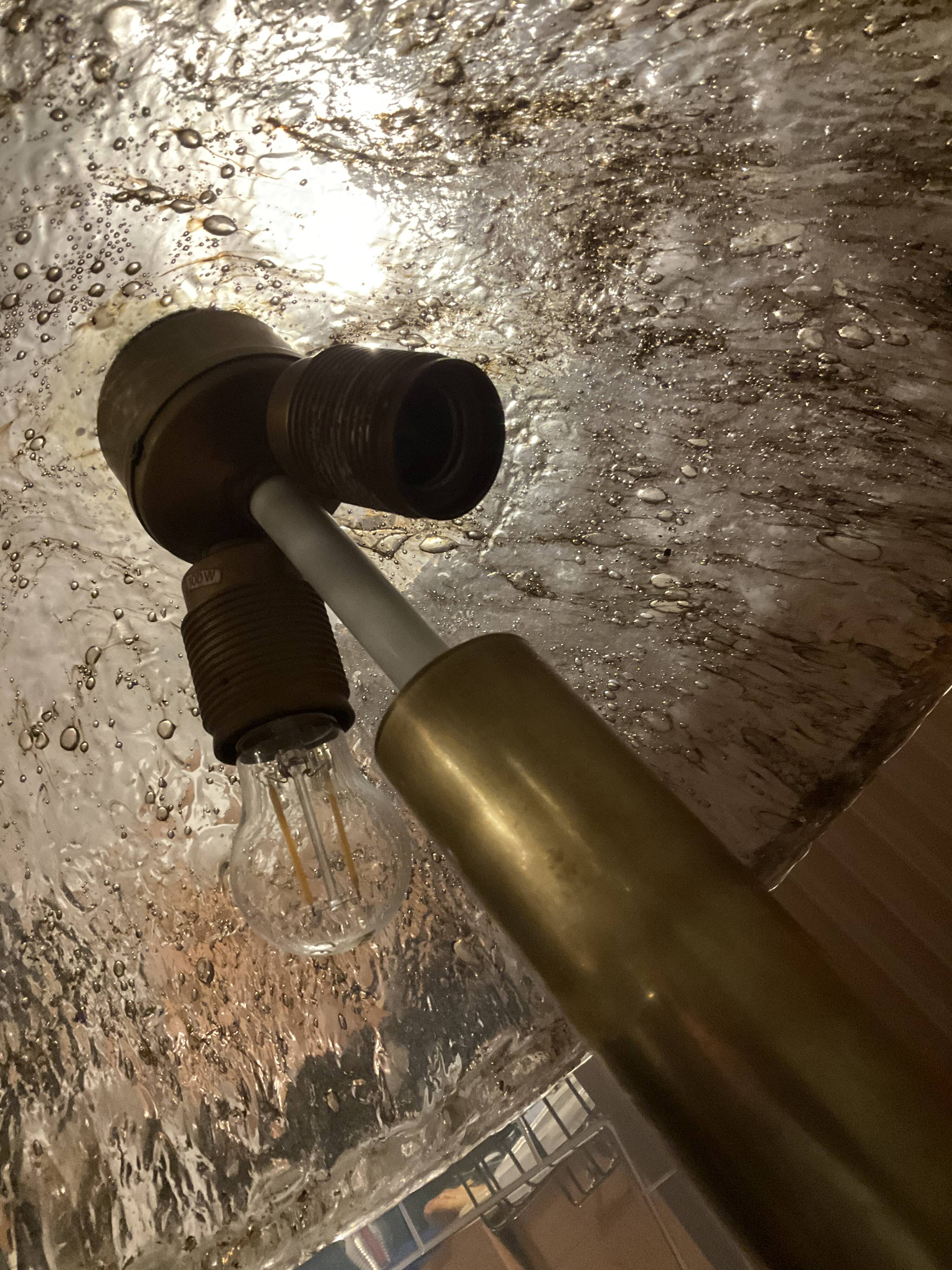 Large antique table lamp in glass and brass