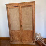 Raw wood cabinet & burlap
