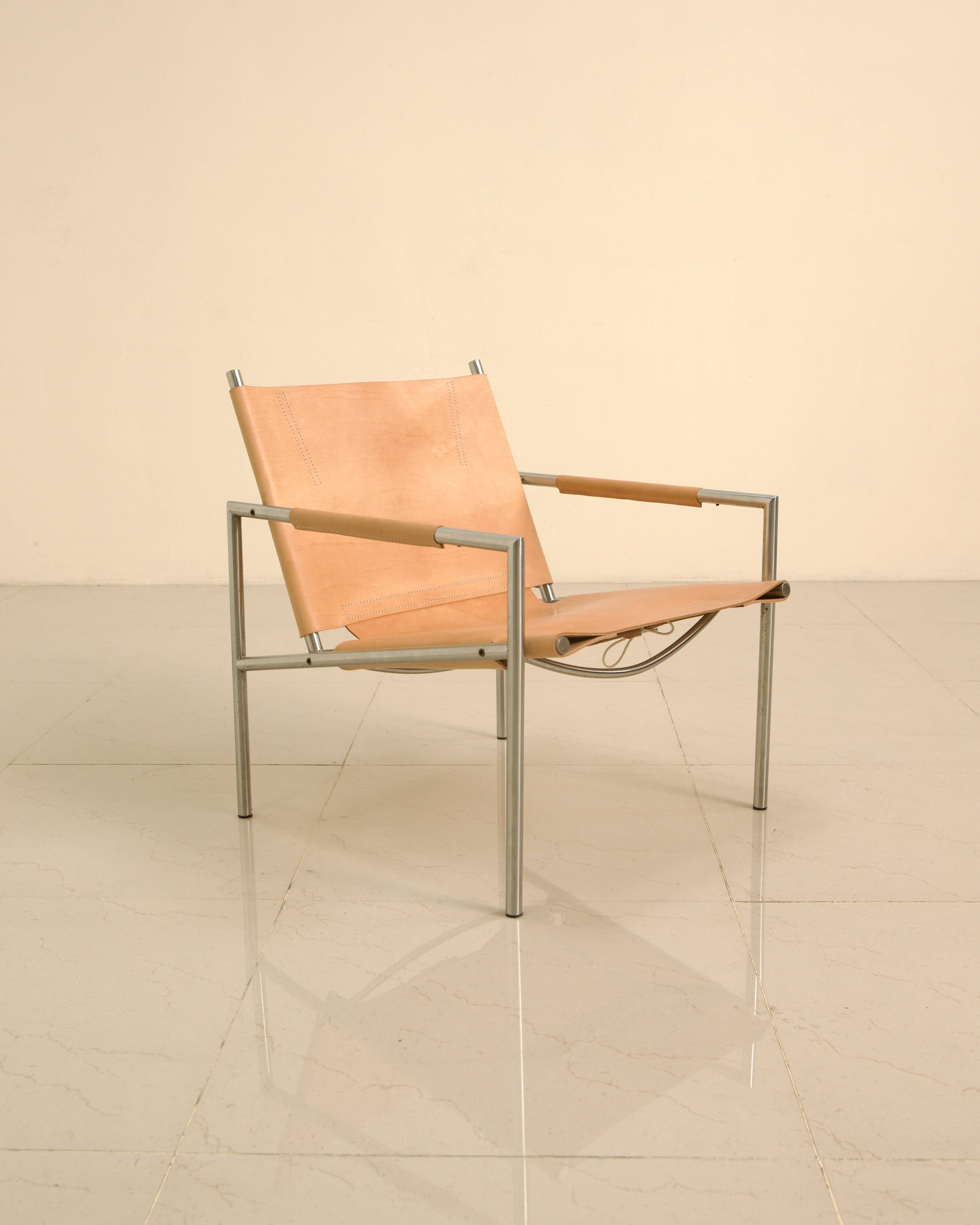 Fauteuil "SZ02" cuir beige naturel par Martin Visser pour Spectrum 00's