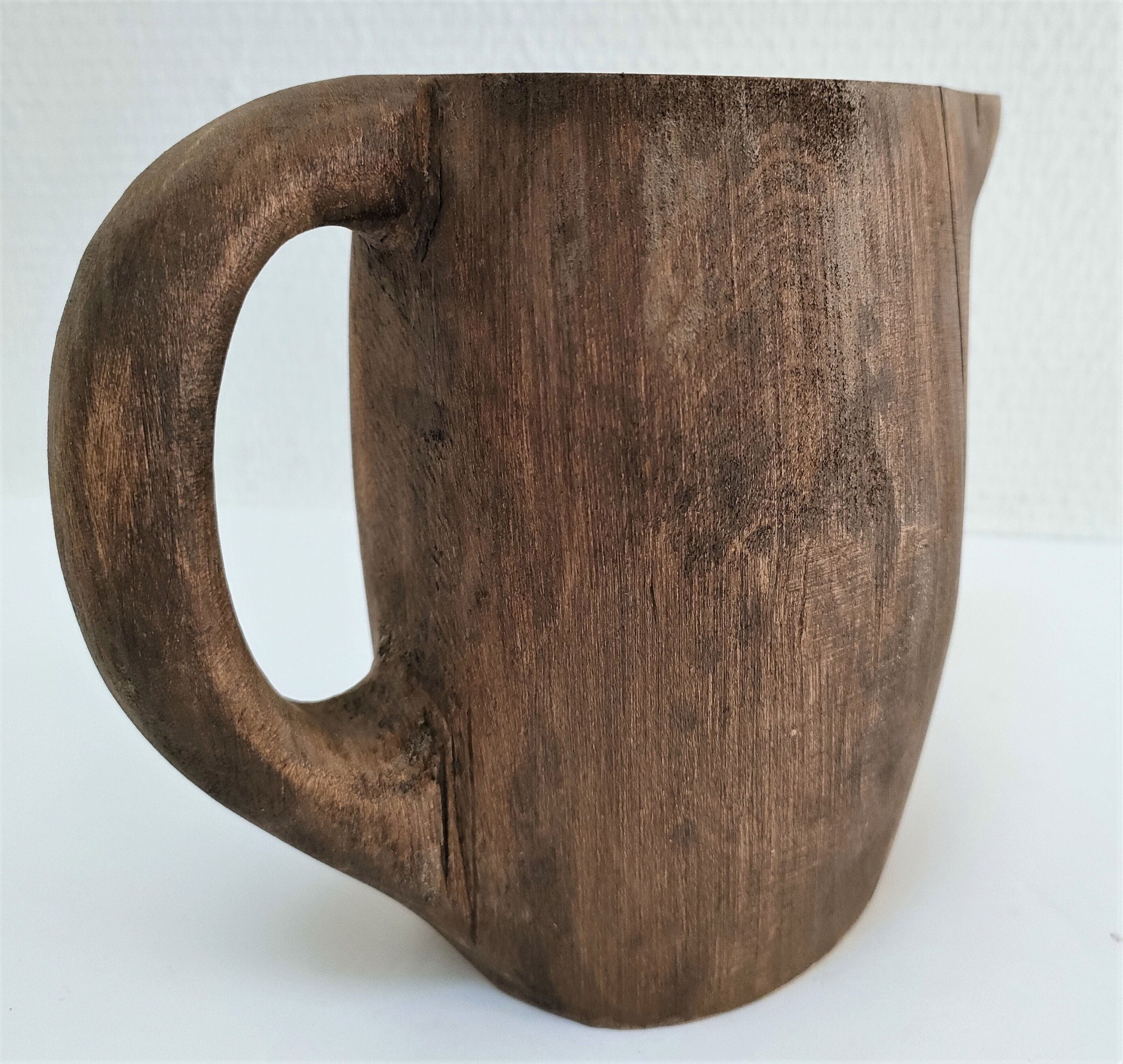 Solid wood pitcher patinated brutalist 60s
