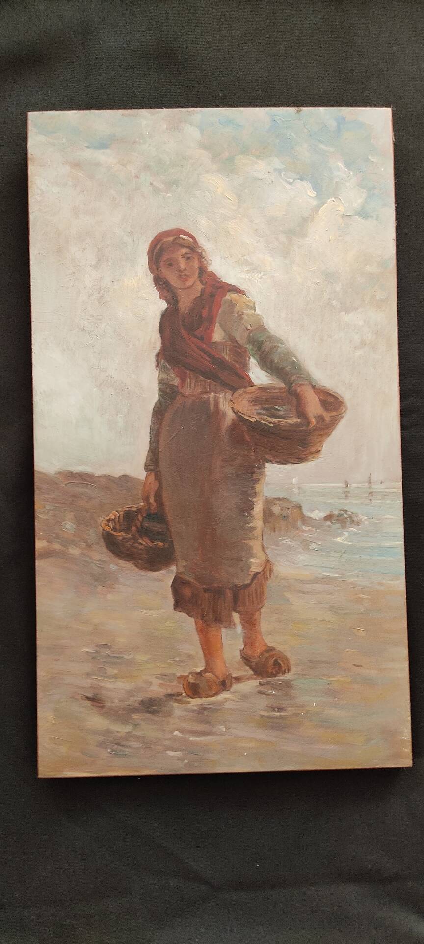Table of a woman fishing on foot