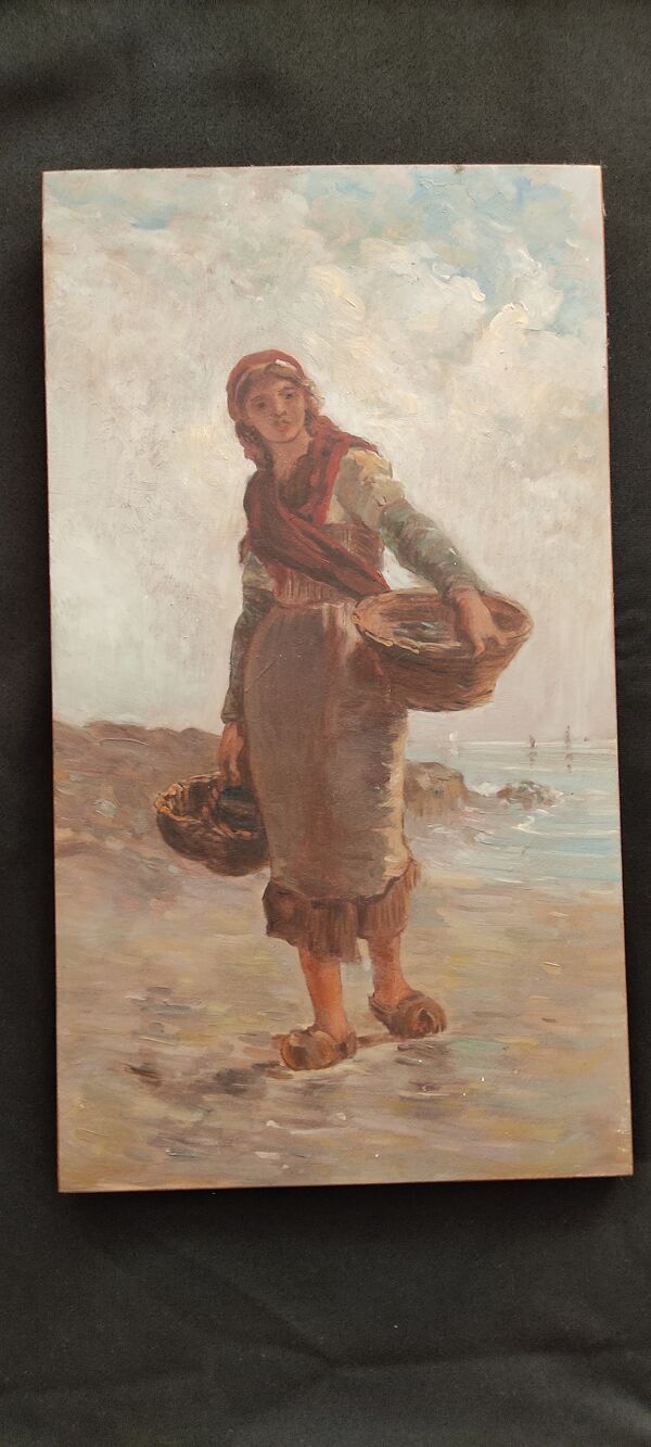 Tableau femme à la pêche à pied