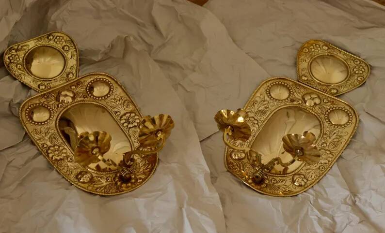 Baroque Style Mid-Century Brass Swedish Sconces