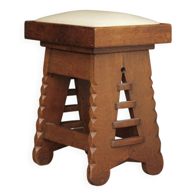 Tabouret en chêne dans le style de l'architecte CJ Blaauw, École d'Amsterdam / Art déco