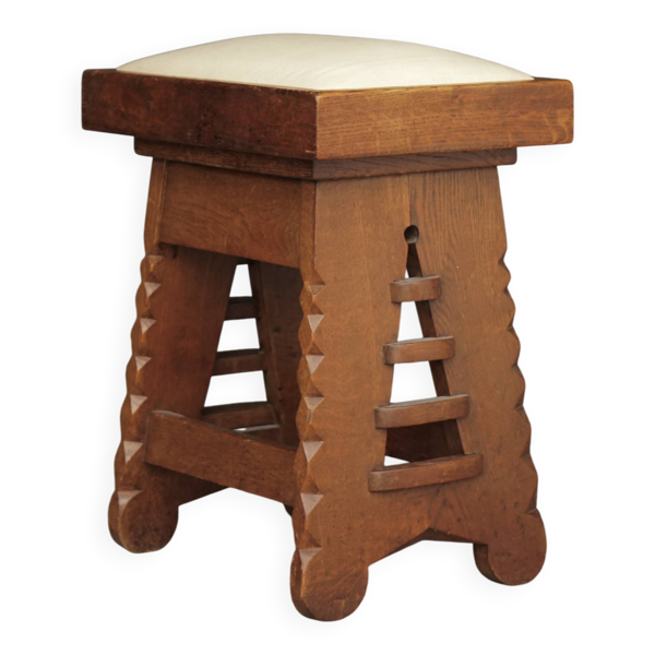 Tabouret en chêne dans le style de l'architecte CJ Blaauw, École d'Amsterdam / Art déco