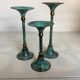 Set of candlesticks with green patina and brass Memphis