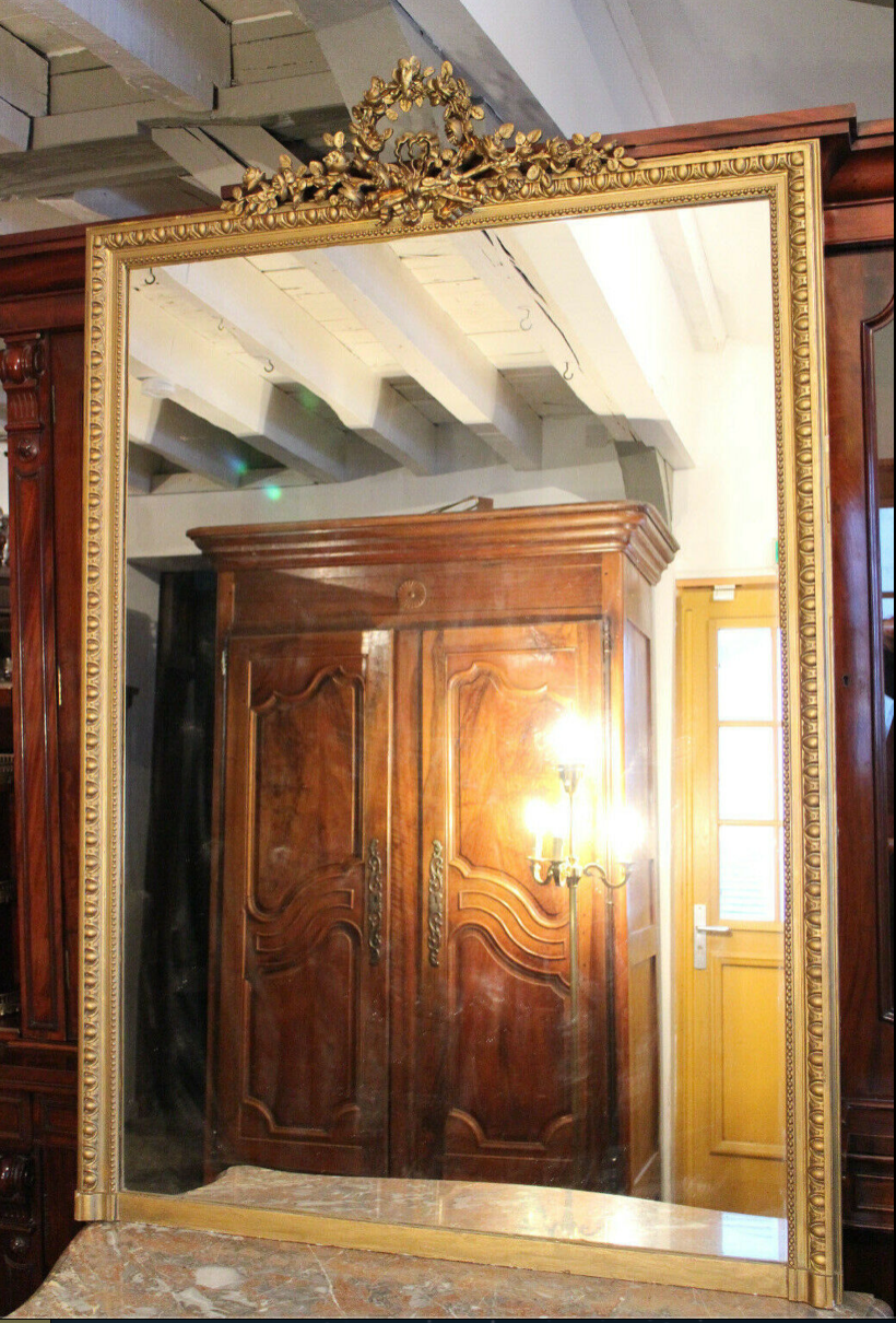 Mirror fireplace mirror with fronton floral decoration wrapped Louis XVI style 165x110cm
