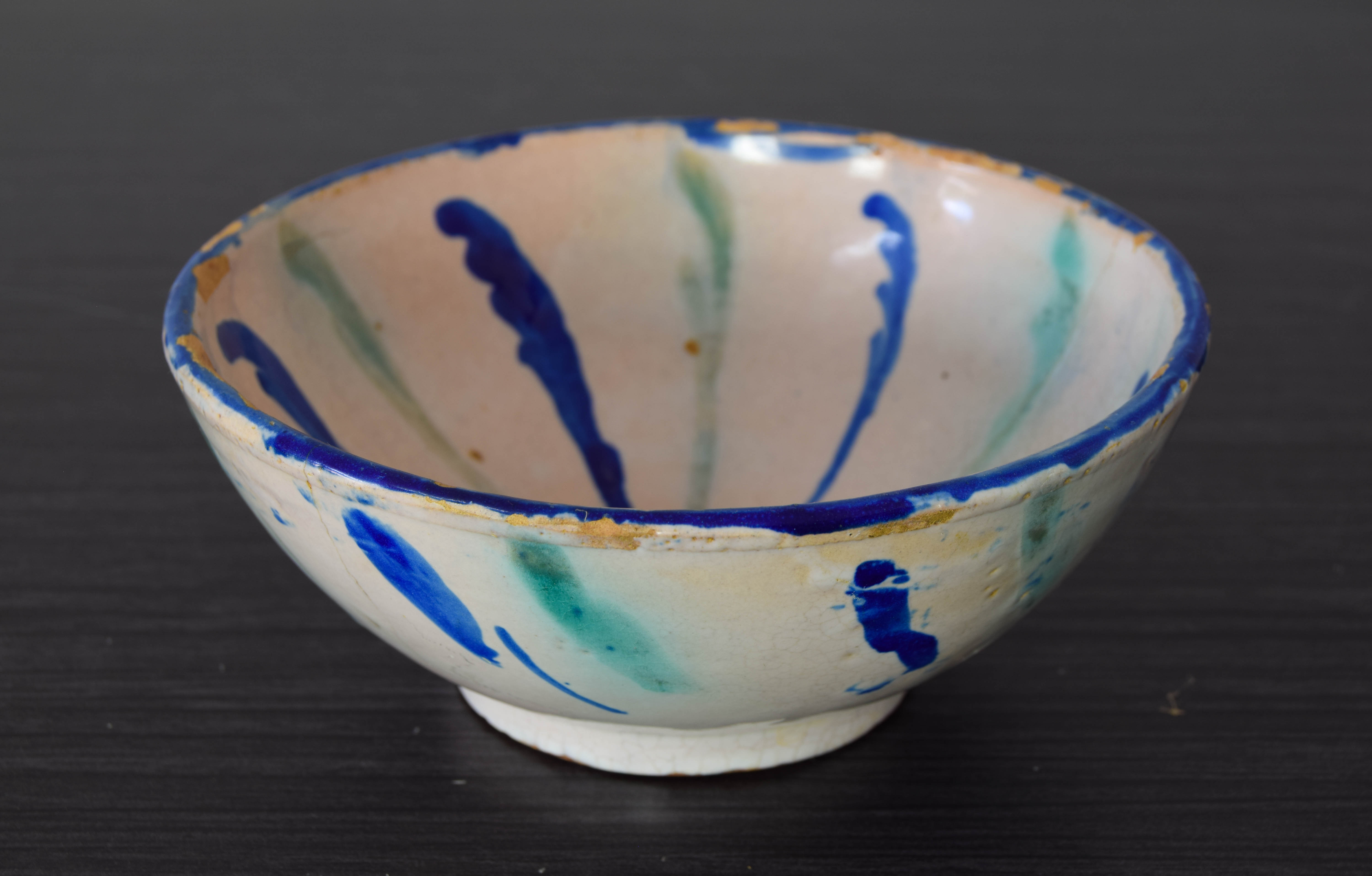 Antique Fajalauza Glazed Terracotta Ceramic Lebrillo Bowl, Granada Spain