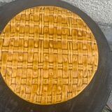 Flat round tray in slip with braided pattern signed FPP Vallauris J19 France vintage