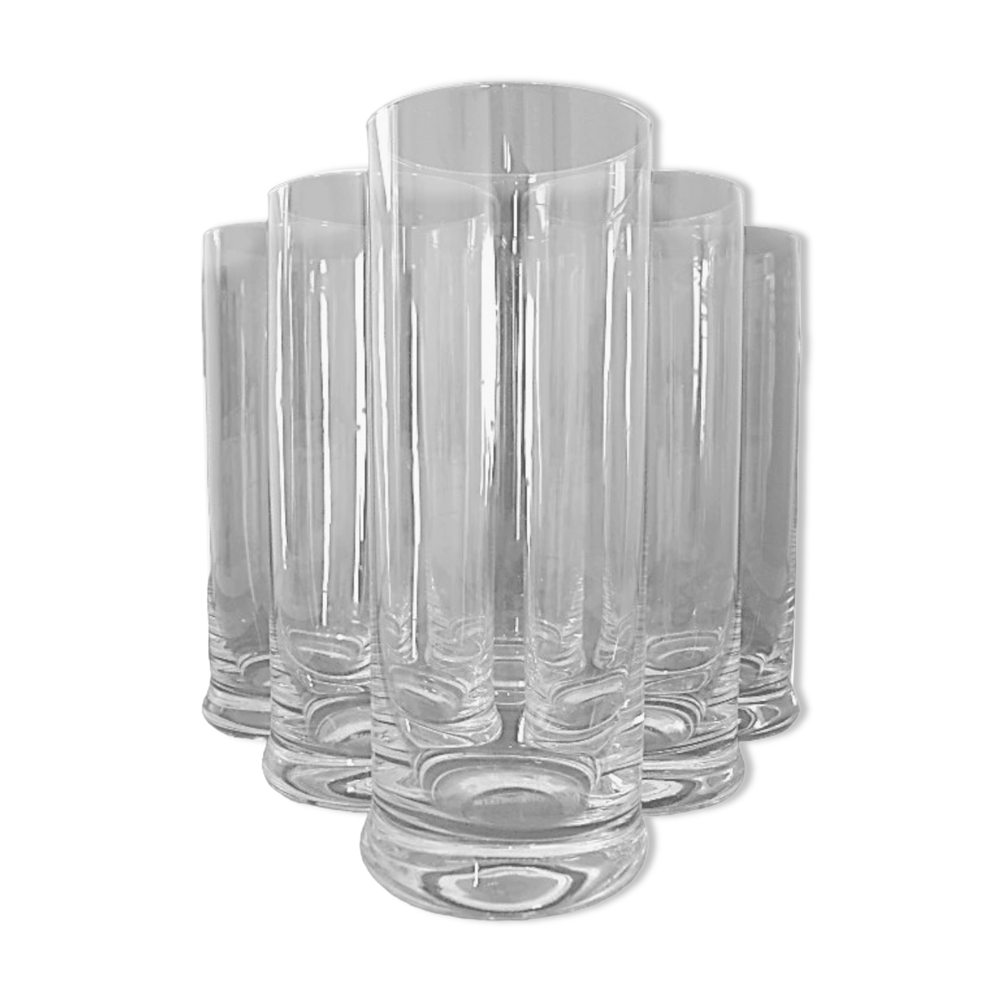 Suite of six glasses with orangeade, long drink, water or table in colorless crystal.