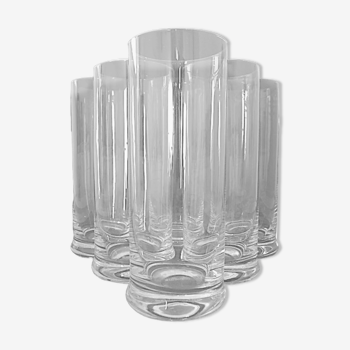 Suite of six glasses with orangeade, long drink, water or table in colorless crystal.