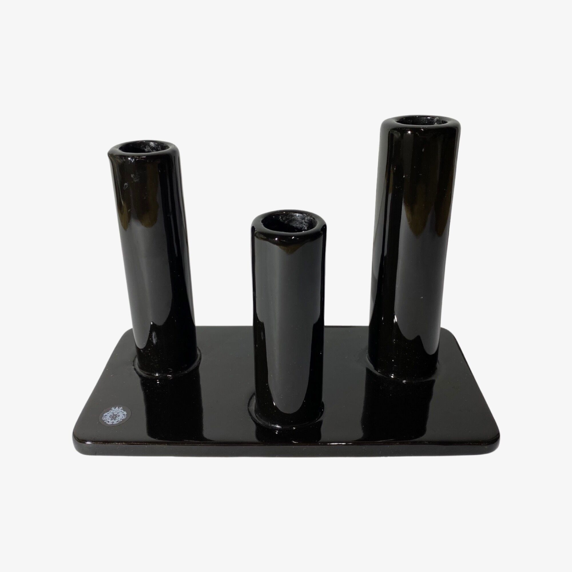 Black Candlestick Stand - VIntage Candle Holder Made From Black Shiny Ceramic From The Mid Century