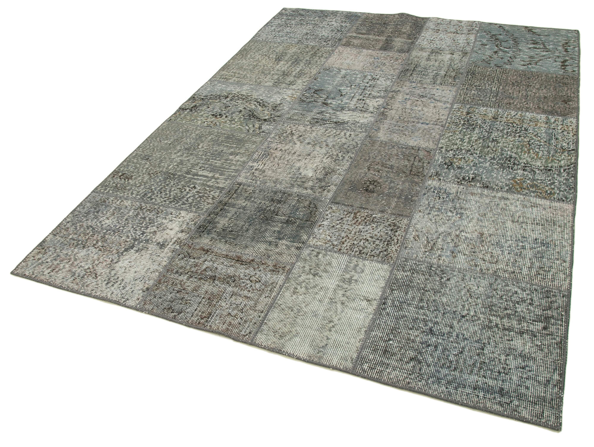 Handmade oriental contemporary 170 cm x 240 cm grey patchwork rug