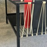 Metal modernist coffee table with scoubidou magazine racks design 1950