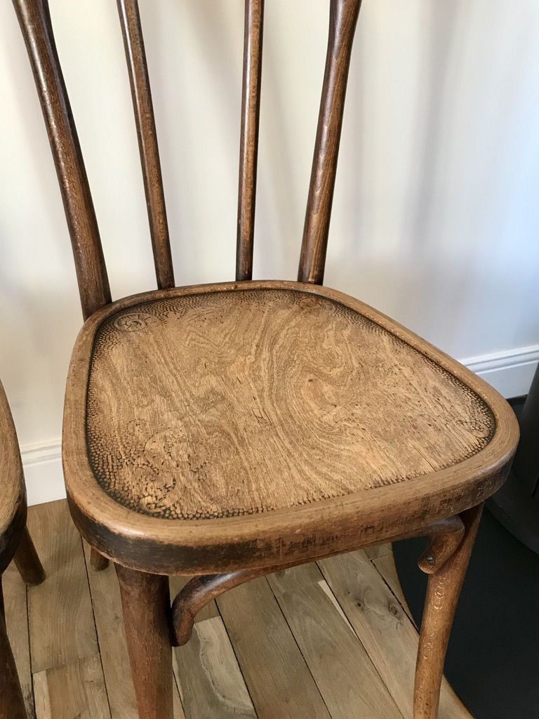 Set of 4 bistro chairs in curved wood of beech Luterma 30s