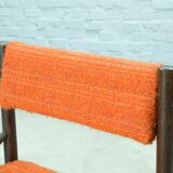 4 Wengé Wooden Dining Chairs with Orange Bouclé Fabric Upholstery 1960s