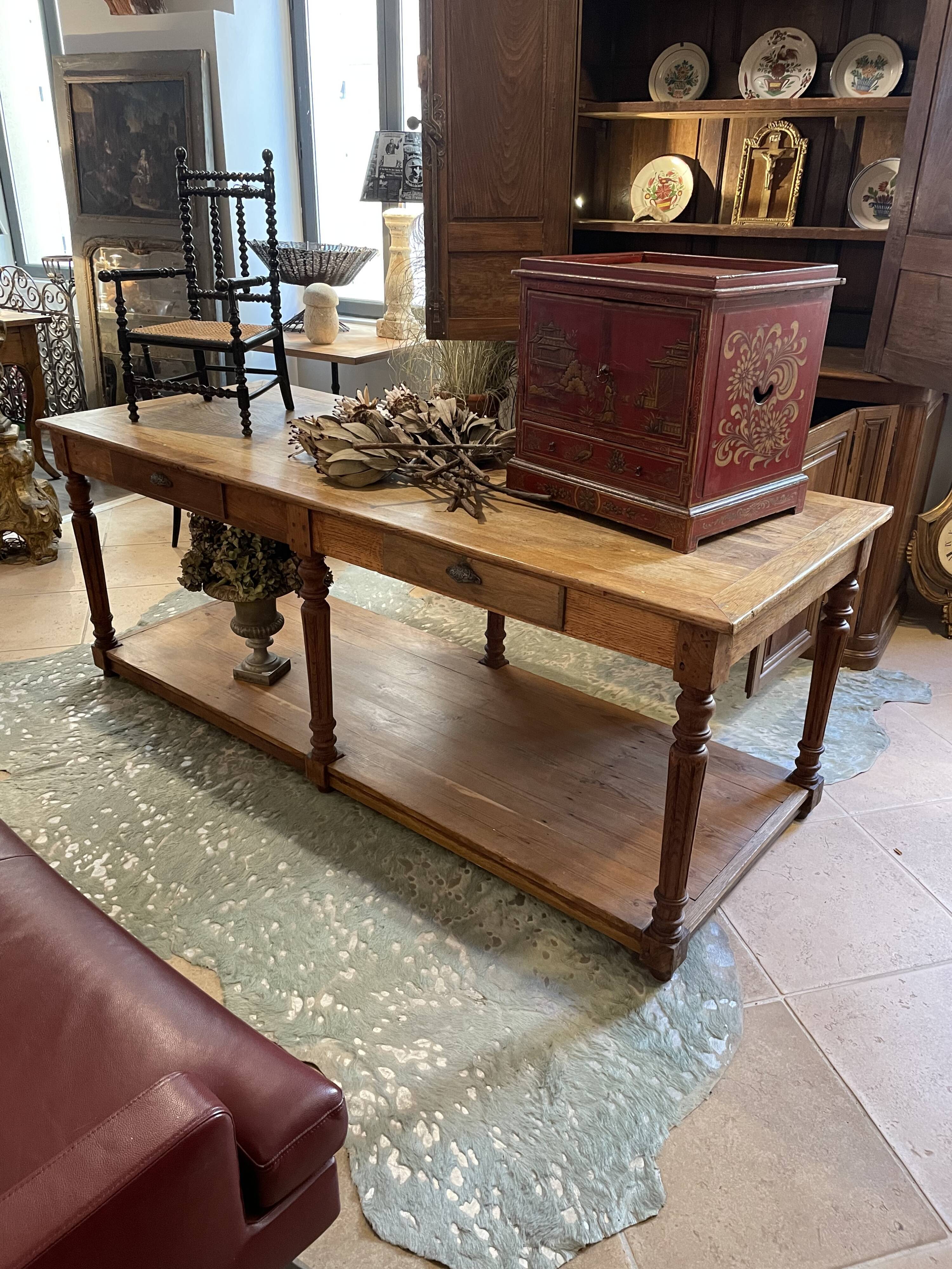 Oak draper table 2 drawers