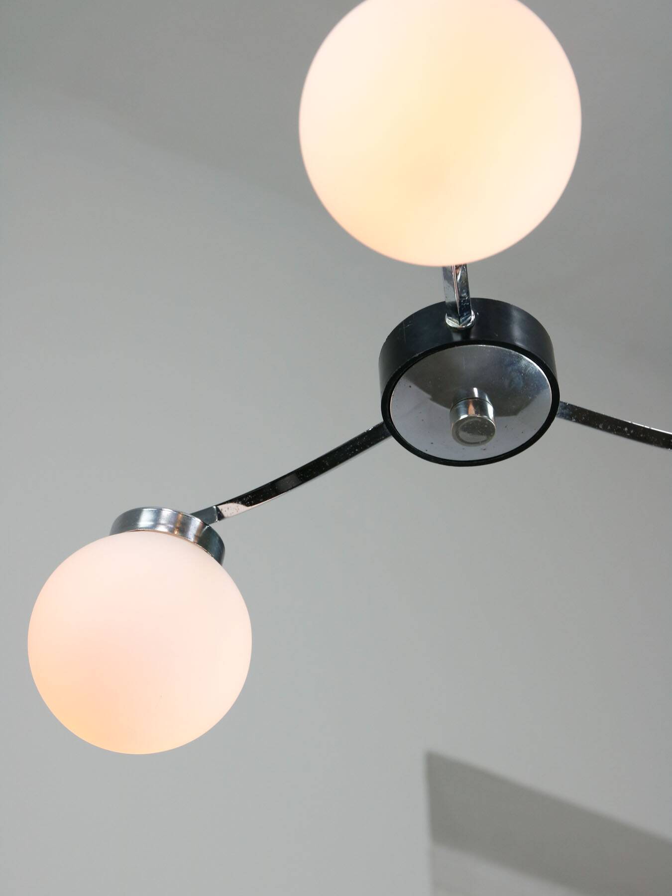 Mid-Century Italian Chrome and Opaline Chandelier