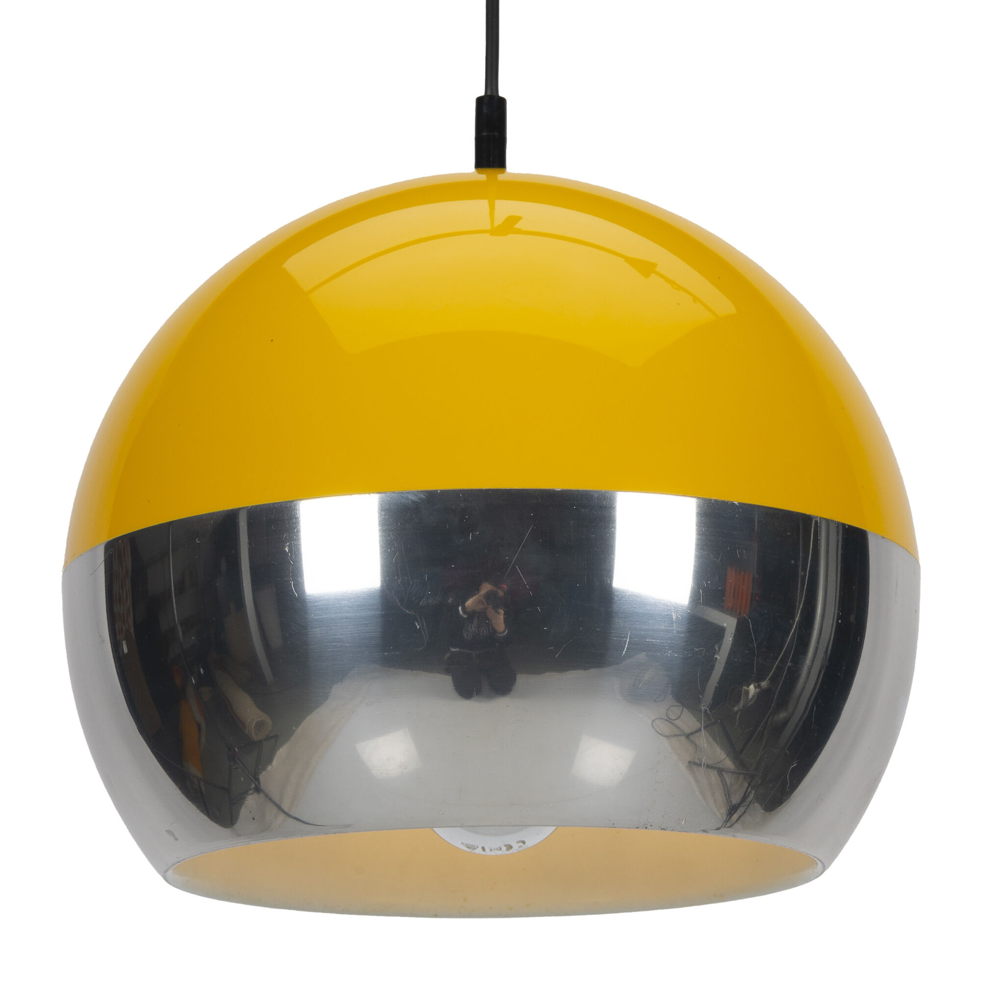 Yellow and chrome space age pendant lamp